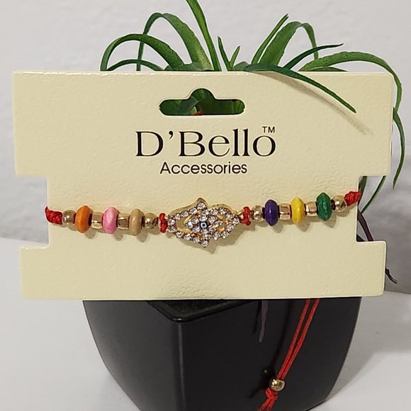 D'Bello Rhinstone hamsa hand red string adjustable bracelet - Picture 5 of 5